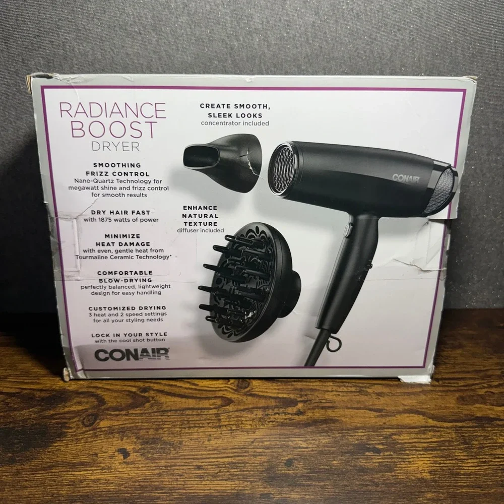 Conair Radiance Boost Dryer 1875W Nano-Quartz Ceramic Hair Blower Black New